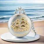 Boho Style Golden Sailboat Pocket Watch Necklace, Alloy Round Case. Fixed Price $19.95.