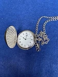 James Michael Silvertone Pocket Watch With Half Dollar Liberty Coin, Working. Fixed Price $70.00.