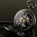 Pocket Watch Mens Mechanical Black Steampunk Skeleton Retro Chain Luxury Classic. Fixed Price $31.78.