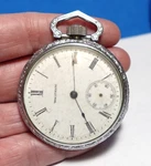Waltham Ornate Silver Pocket Watch Working Inches Vintage J-1020. Fixed Price $125.00.