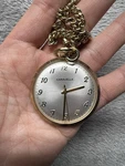 Vtg Caravelle Gold Plated Manual Wind Open Face Pocket Watch With Chain. Fixed Price $79.99.