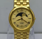 Near Mint Citizen Quartz Moonphase 6185-G07605 Gold Tone Men's Watch. Fixed Price $399.00.