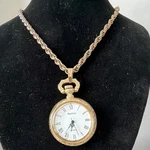 Armitron Yellow Gold Full Hunter Quartz Pocket Watch Roman Numerals Floral Back. Fixed Price $29.00.
