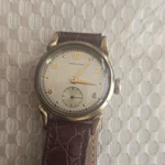 Hamilton Vintage Gold Tone Men's Wristwatch Brown Leather Band Analog Display. Fixed Price $350.00.