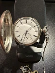 Perret Locle Swiss Made 18S Hunter Case Antique Pocket Watch With Chain. Fixed Price $299.00.