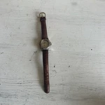 Vintage Nike 9765 Quartz Watch Brown Leather Band Silver Bezel Date Water Resist. Fixed Price $29.99.