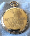 Antique 1908 Waltham Traveler, 16S Hunting Case Pocket Watch, Elk Engraved. Fixed Price $1295.00.