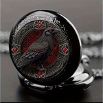 Gothic Raven Crown Pocket Watch Necklace Red Black Vintage Pendant Chain. Fixed Price $9.00.