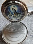 Franklin Mint Timber Wolf Pocket Watch International Center With Chain Case. Fixed Price $40.00.